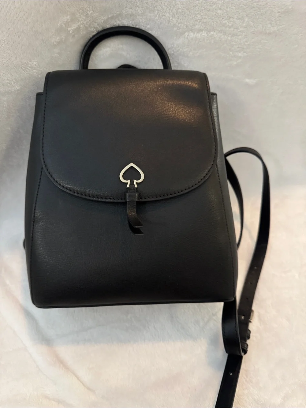 kate spade Black Leather Mini Backpack with Spade Emblem